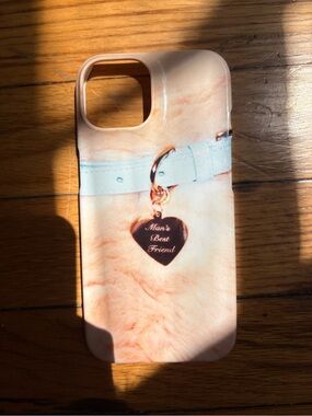 Sabrina Carpenter Light Blue & Tan iPhone 15 Case with Heart Charm Design